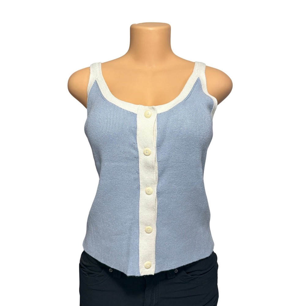 Splendid Light Blue Ribbed‎ Knit Button Front Tank Top RM3S200 Large NWT